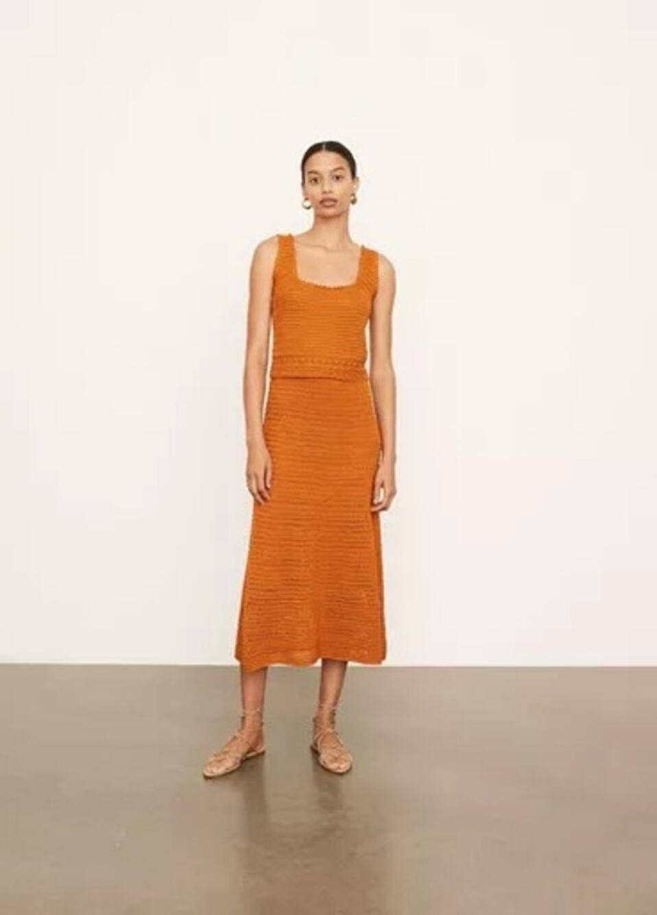 NWOT Vince Burnt Orange Crochet Square Neck Sweater Tank Top Size Medium